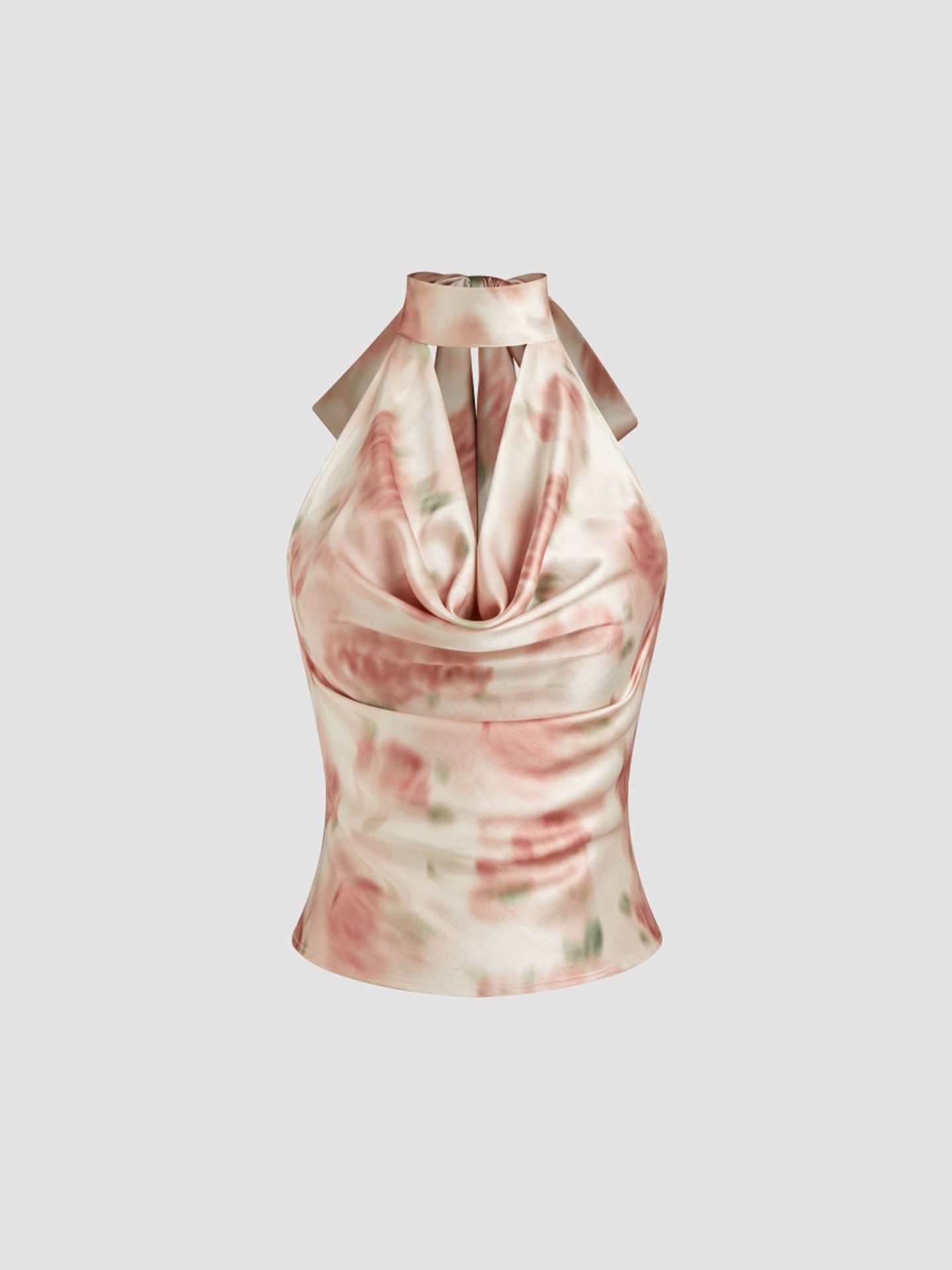 Abstract Floral Satin Halter Top