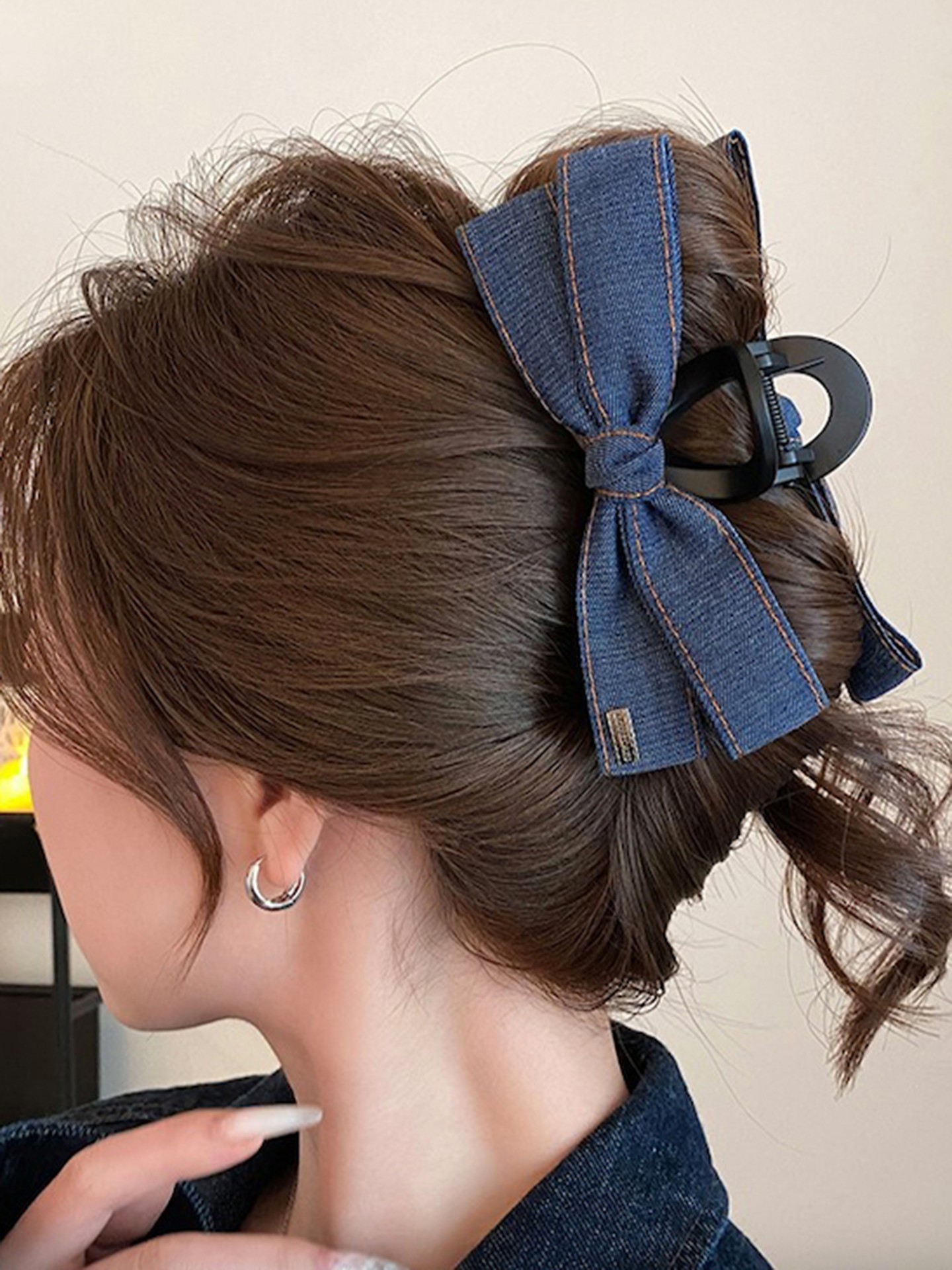 Contrast Stitching Denim Hair Clip