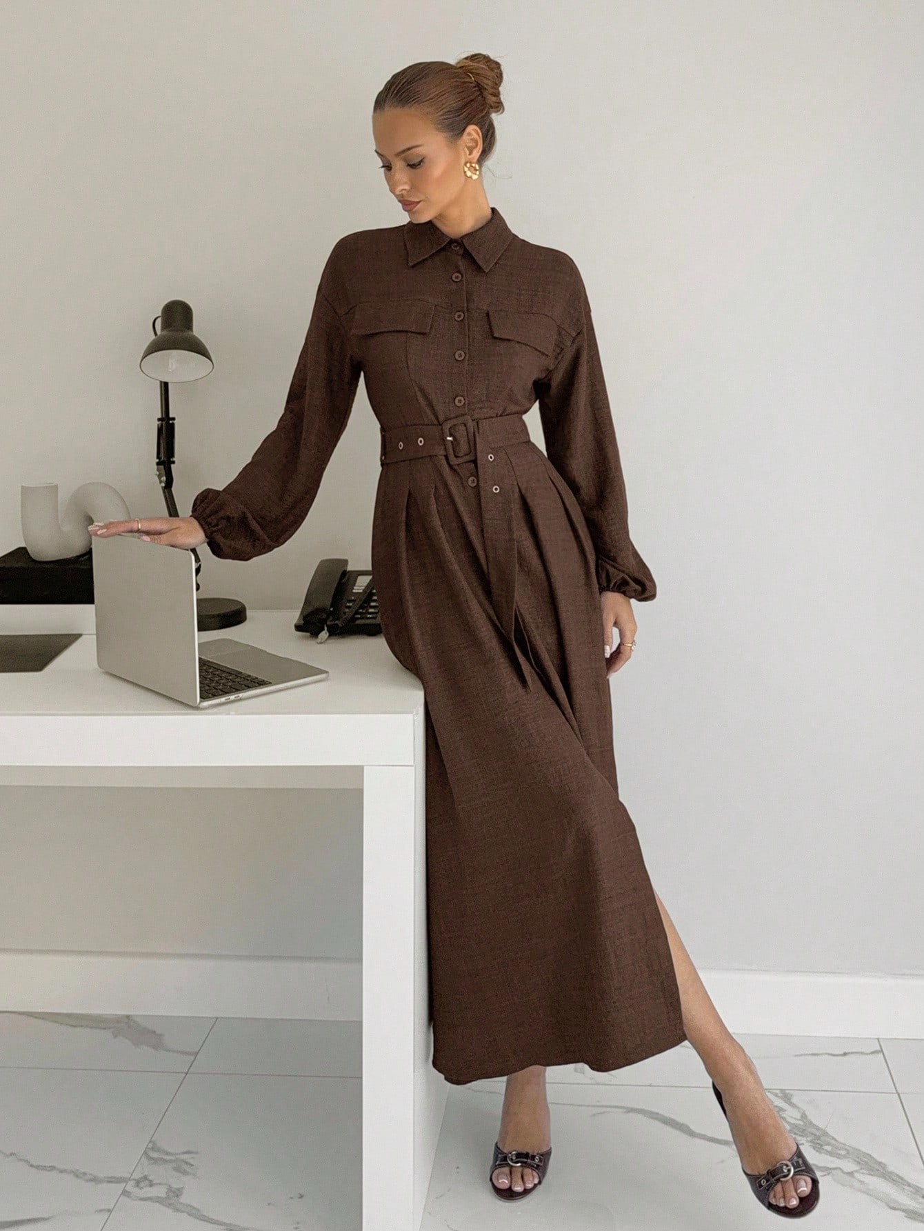 Formal Full Sleeves Midi Dres
