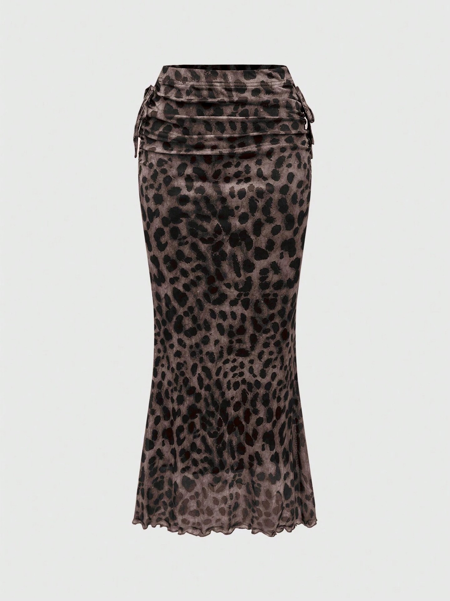 Leopard Print Ruched Maxi Skirt