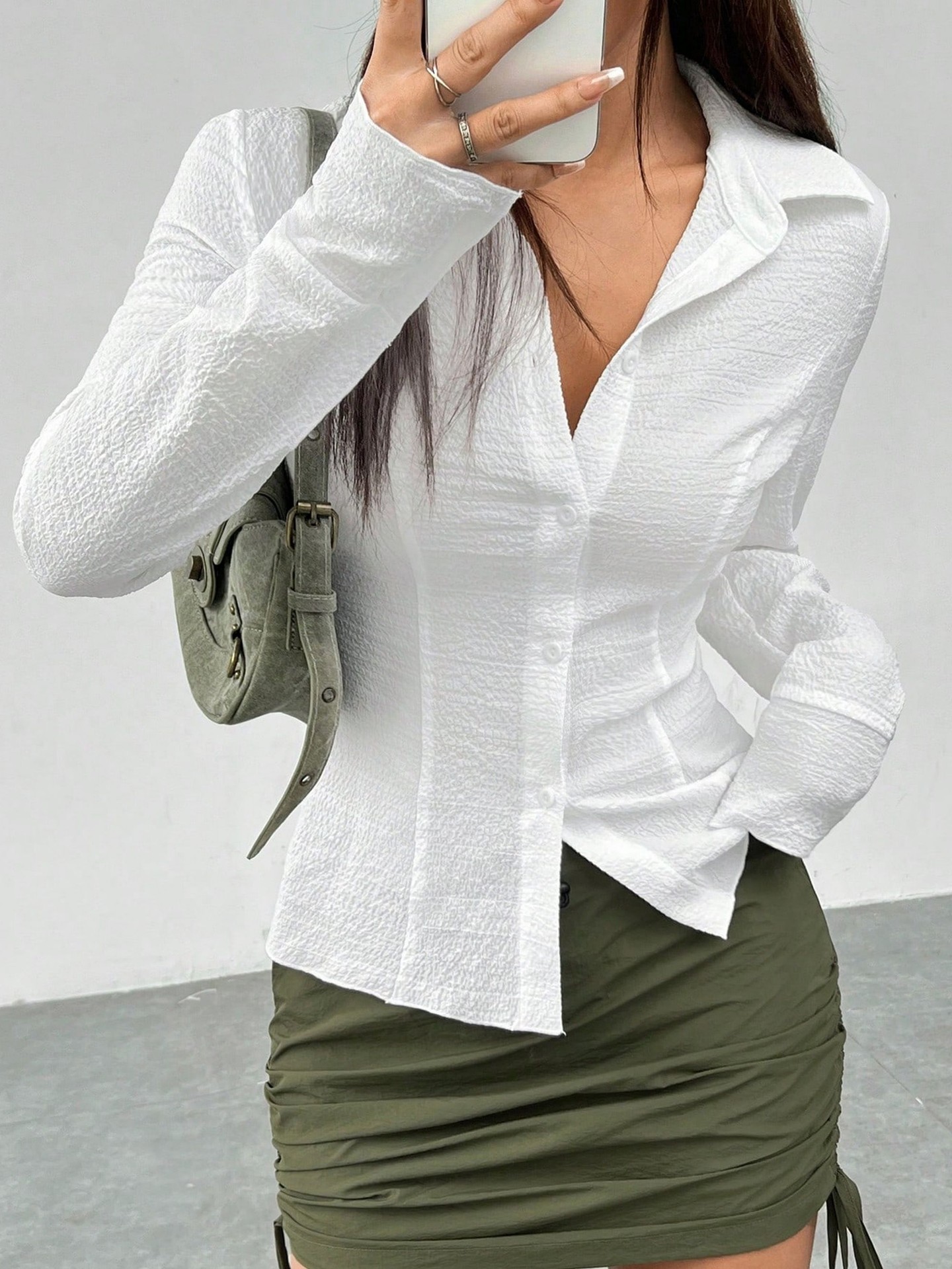 Versatile White Textured Button-down Shirt for Effortless Styling
