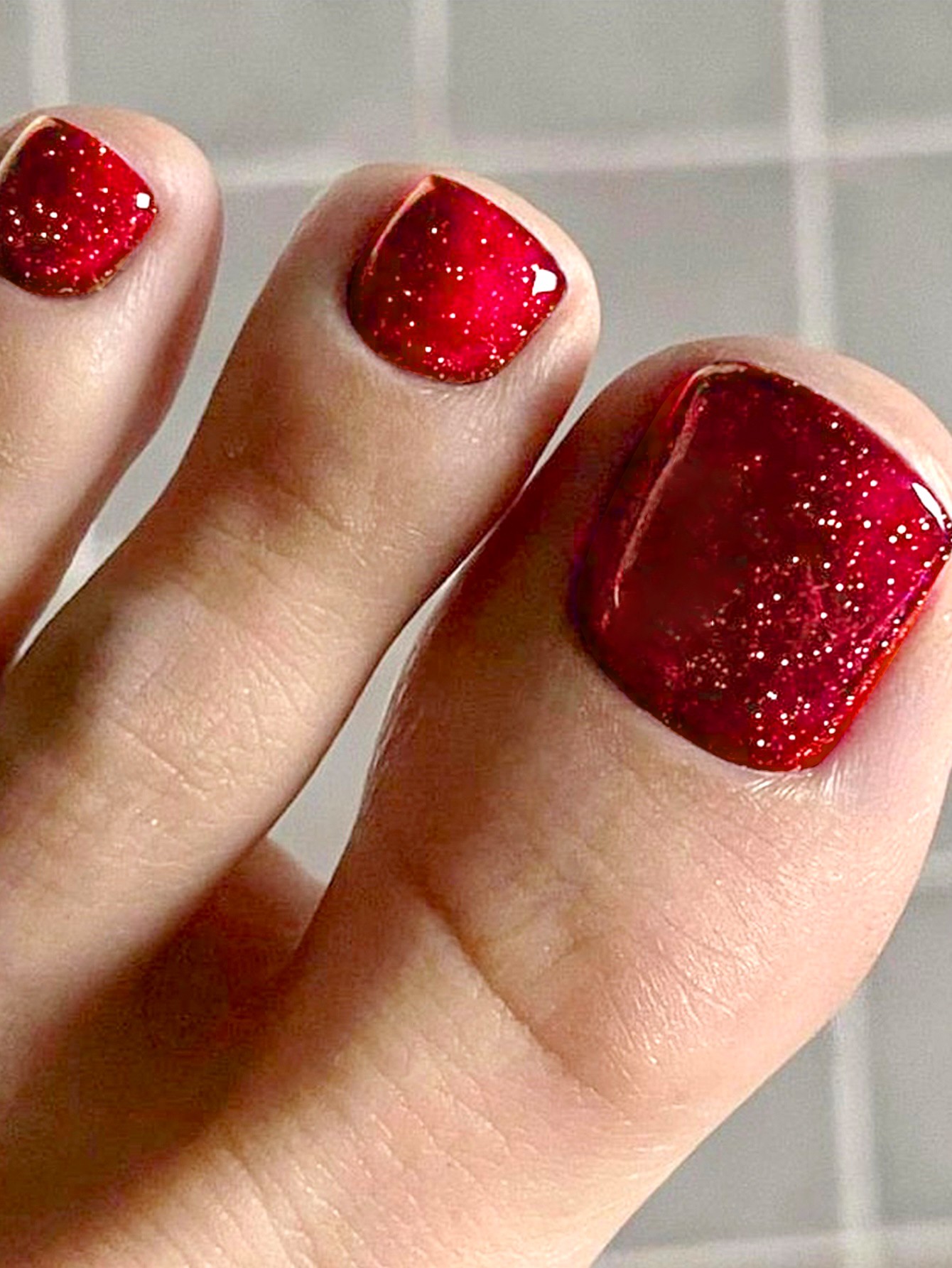 Ruby Shimmer Press on Toe Nails