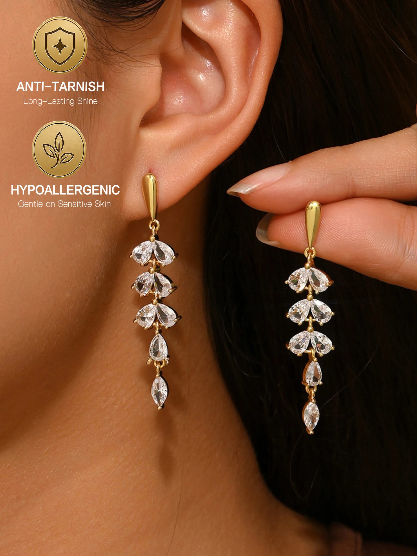 Hypoallergenic and Anti-Tarnish Water Drop Line Earrings