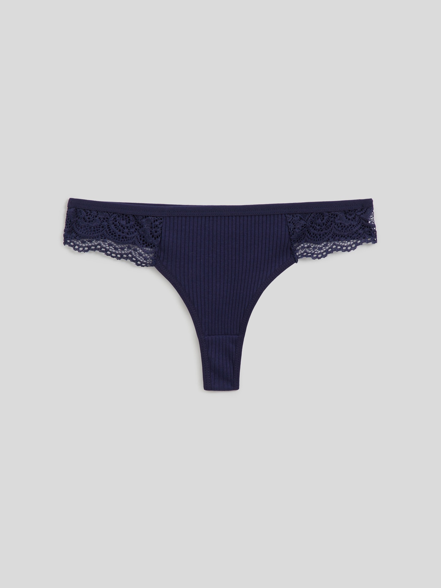 First-Date Lace-Trim Rib Thong