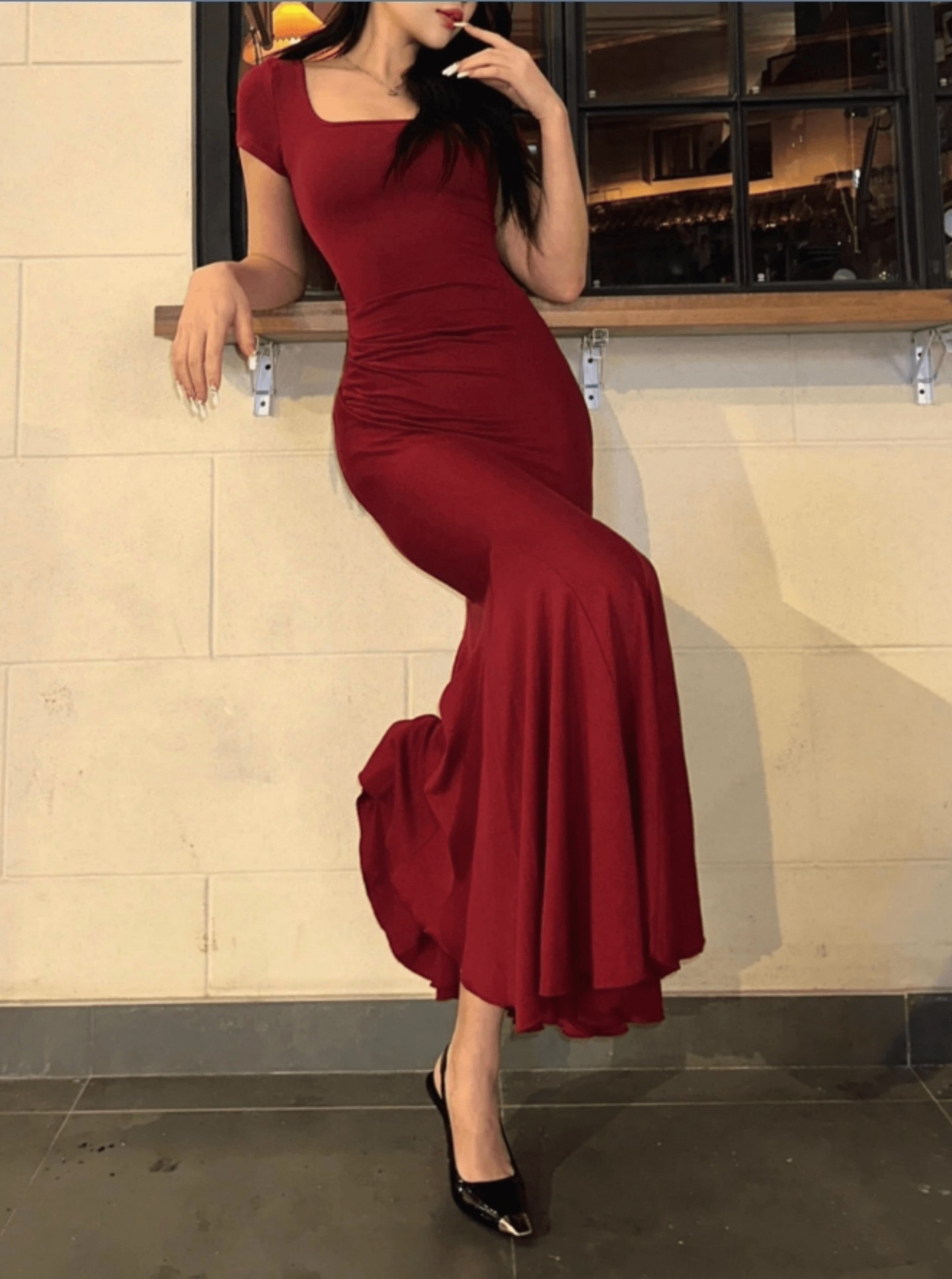 Sexy Fishtail Square Neck Maxi Dress