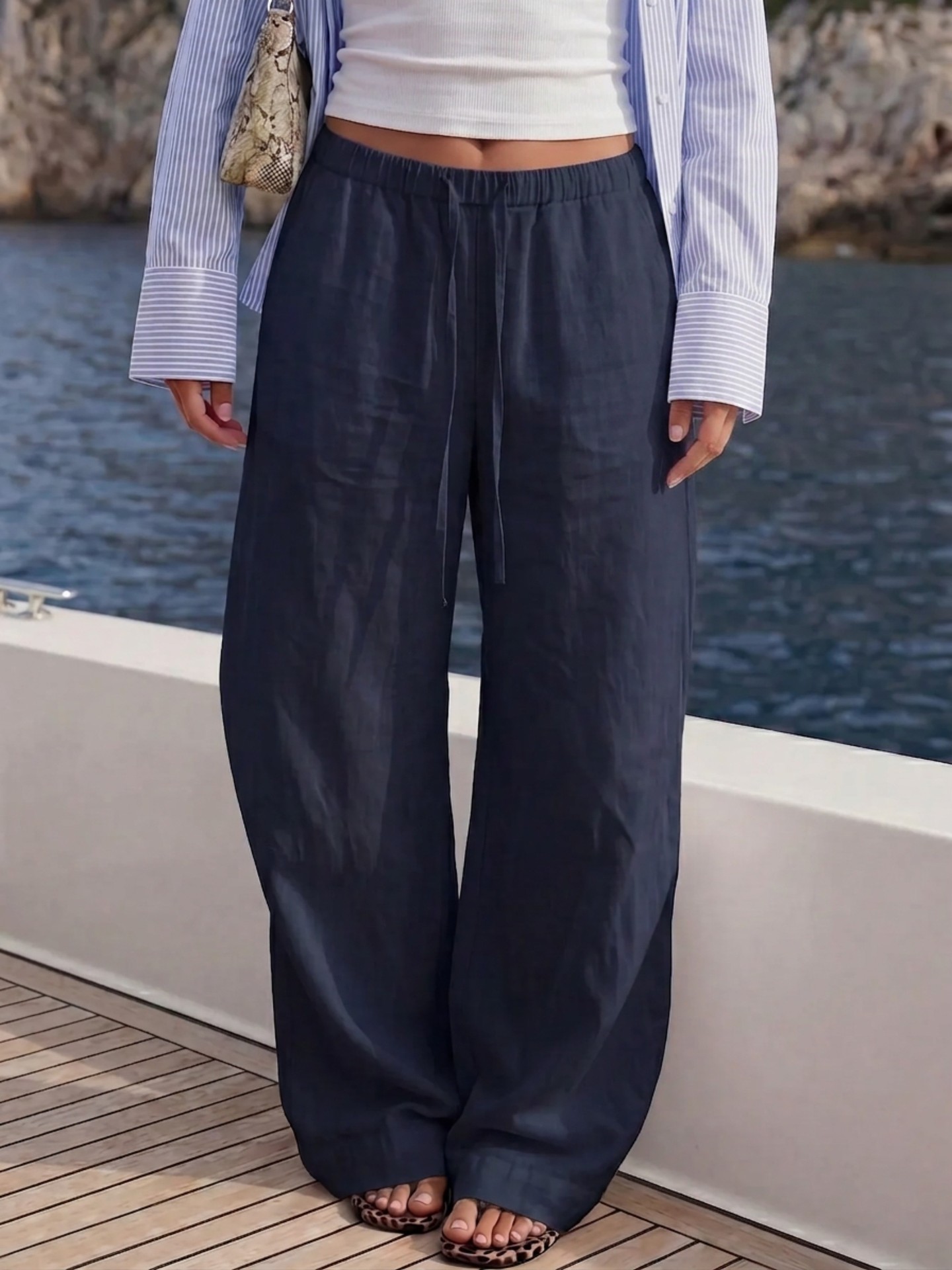 Elastic Wide Leg Pants