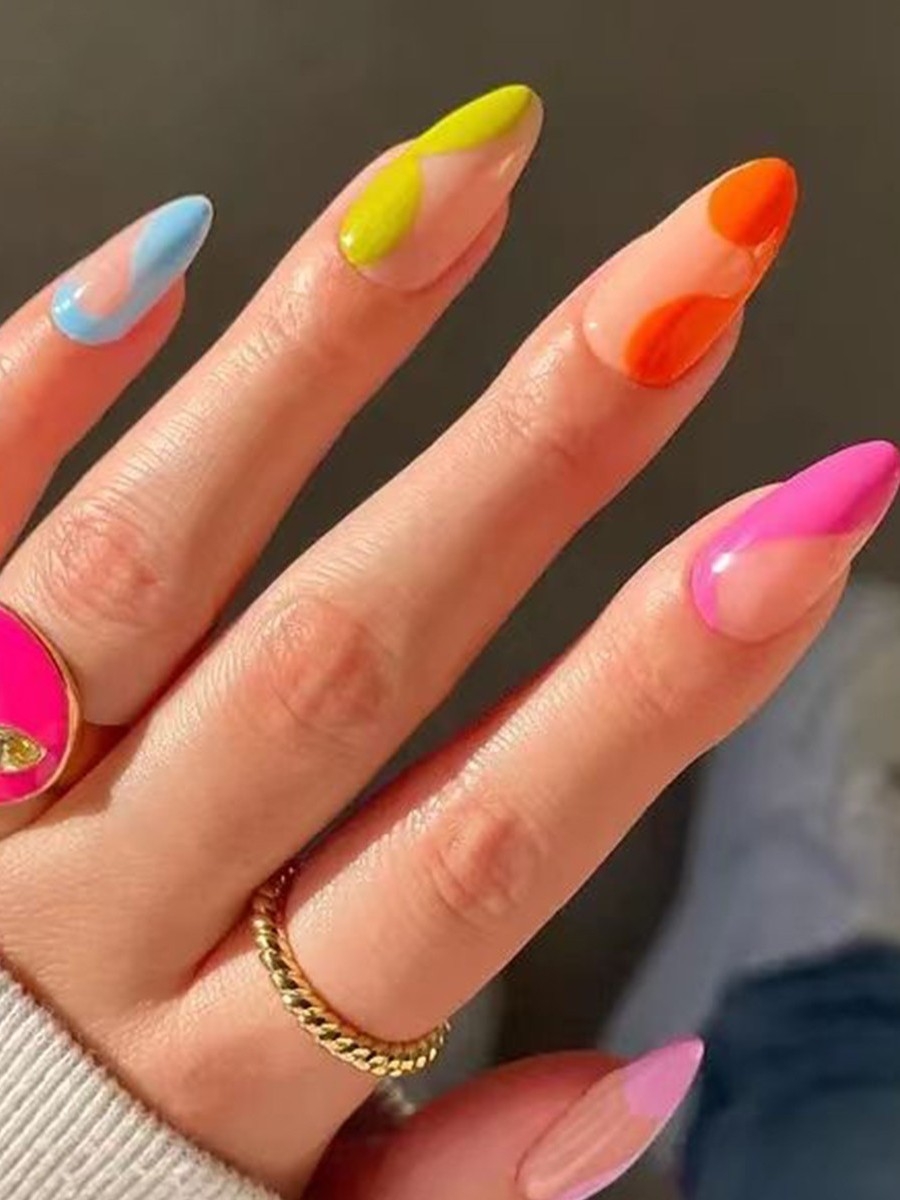 Pride Parade Rainbow Wave Pattern Press on Nails