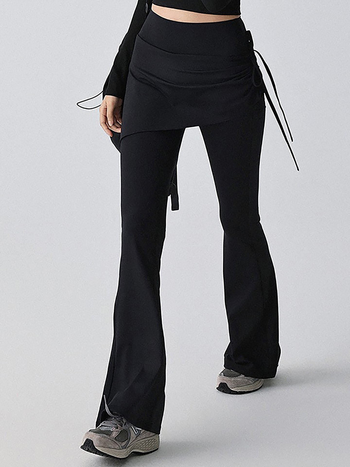 [Moderately Stretchable] High Waist Drawstring Flare Leg Pants