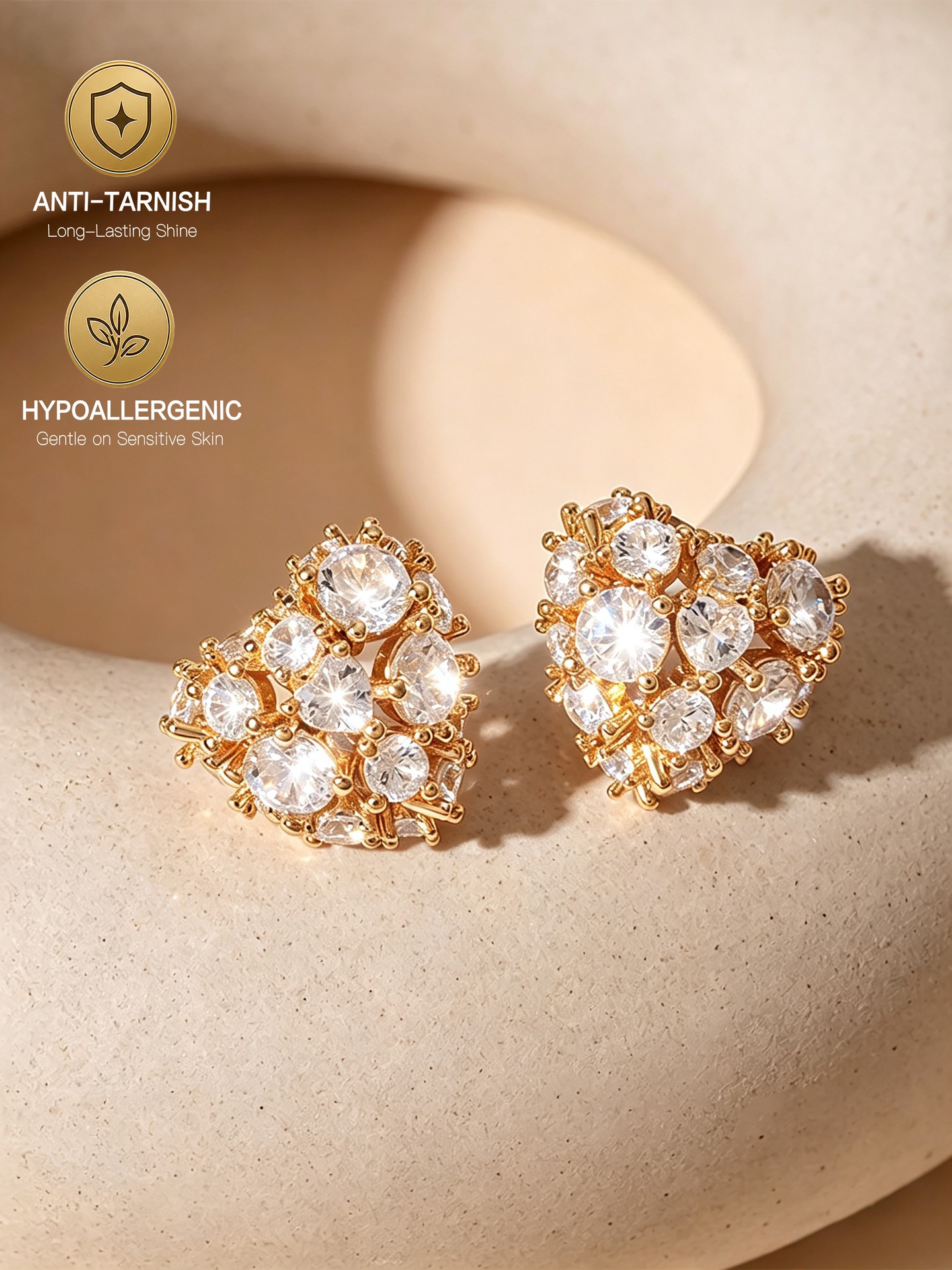 Hypoallergenic and Anti-Tarnish Heart Stud Earrings