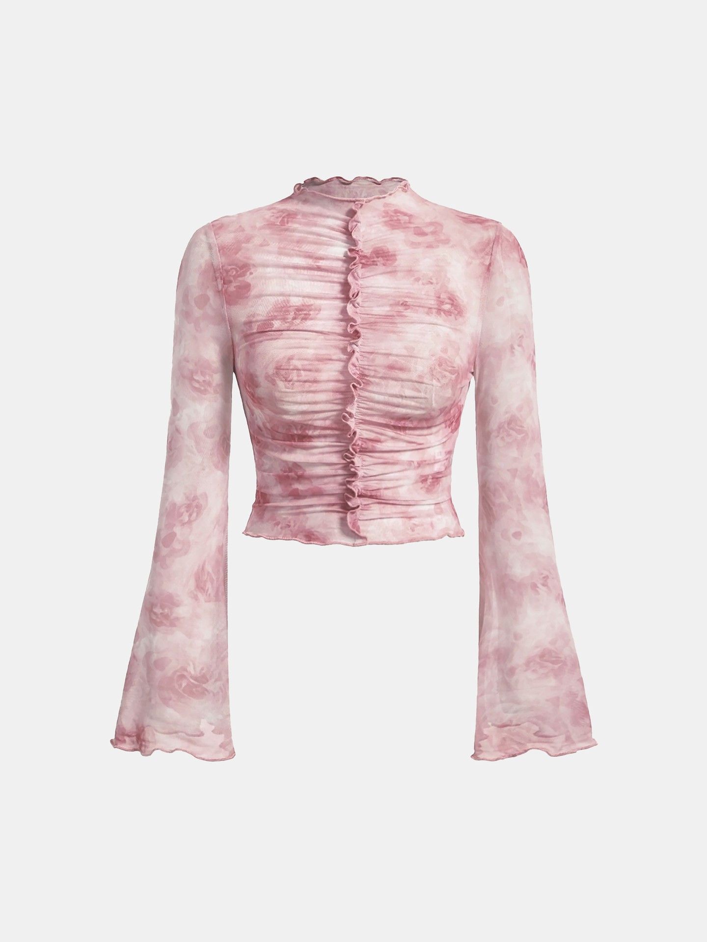 Mesh Bell Sleeve Ruched Top