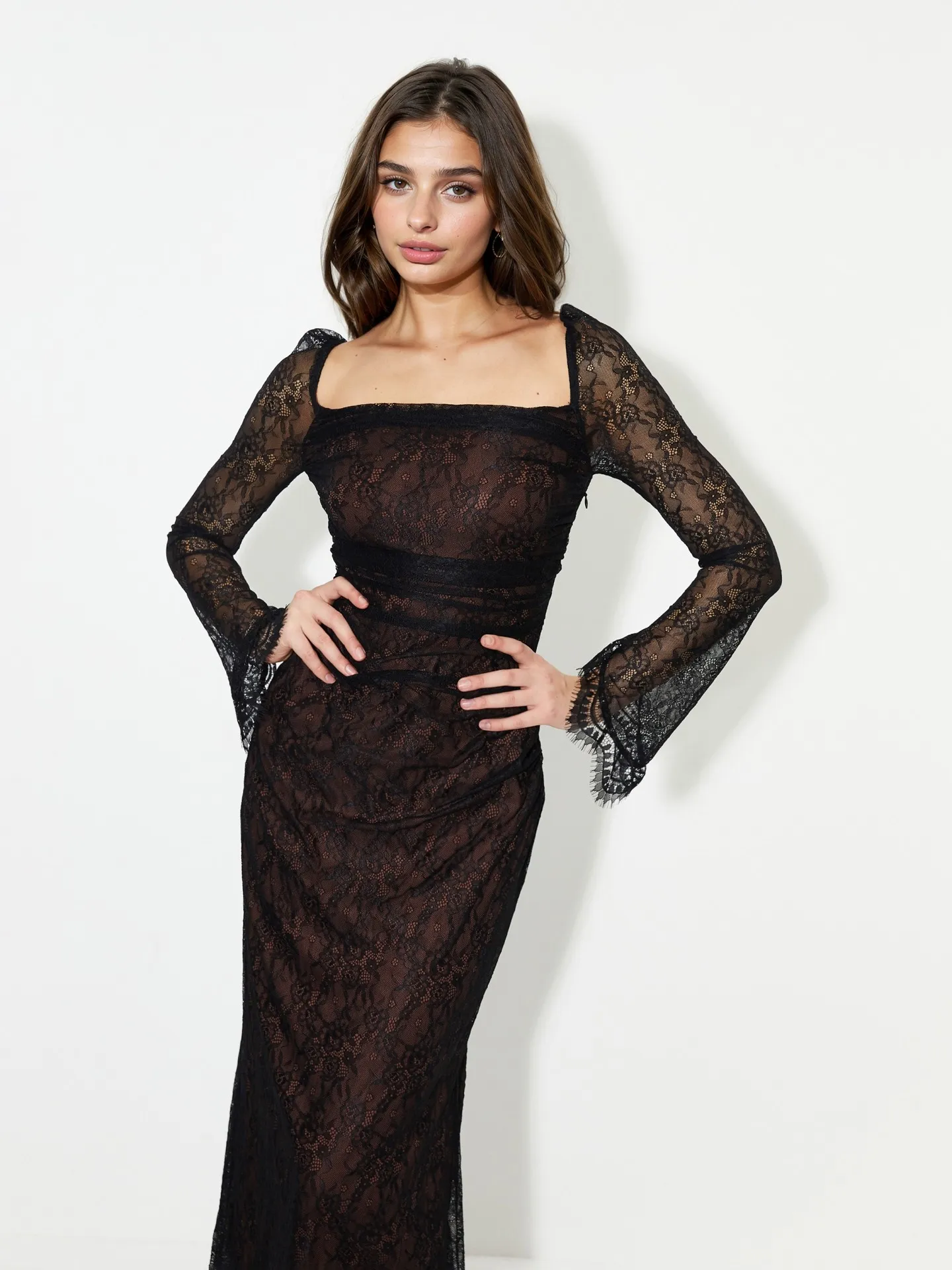 a line lace dress patterns Patchwork A-Line | Savana PrettyLittleThing Women's Boatneck Sheer KAW2665 Size:M / 38-40 (Waist 68-76 cm, Hips 92-99 cm)
