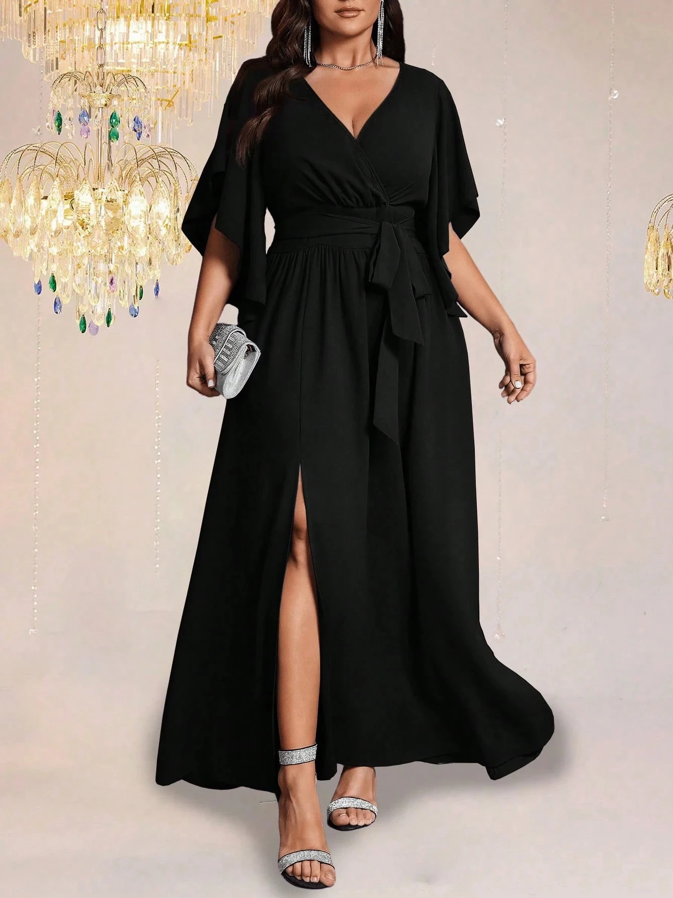plus size dress with high slits Slit A-Line | Savana neckline_off_shoulder
