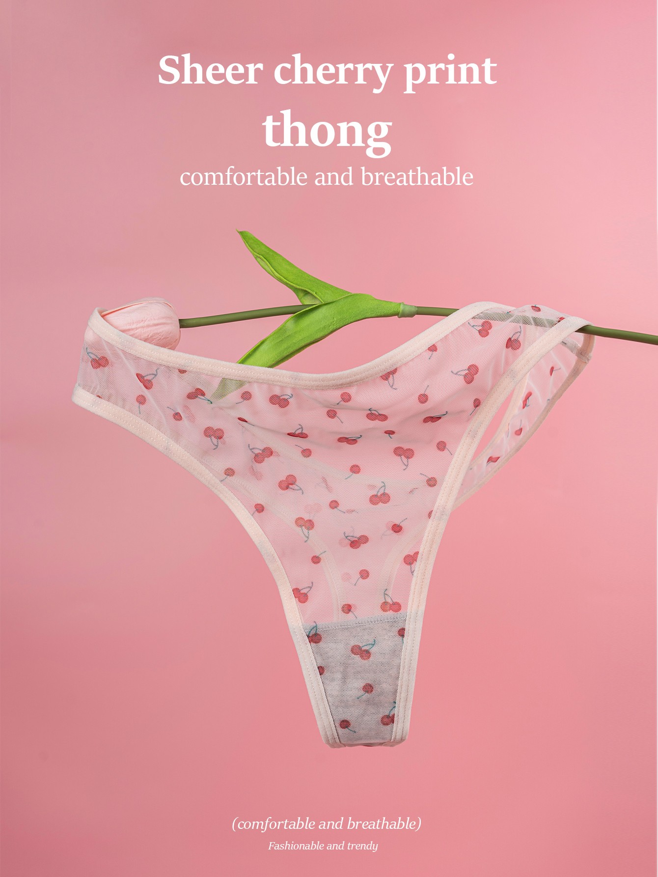Cherry Print Sheer Mesh Brief