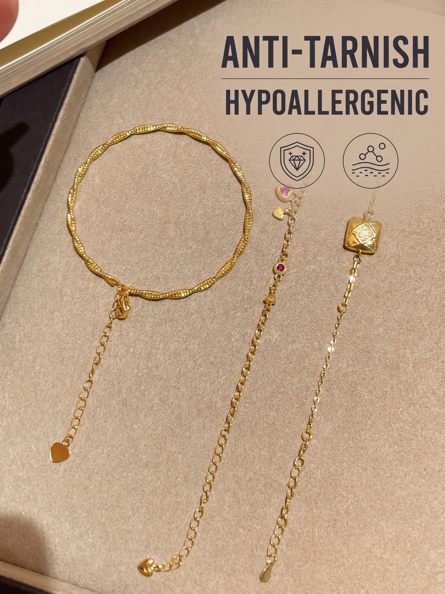 Hypoallergenic and Anti-Tarnish Heart Bracelet Set