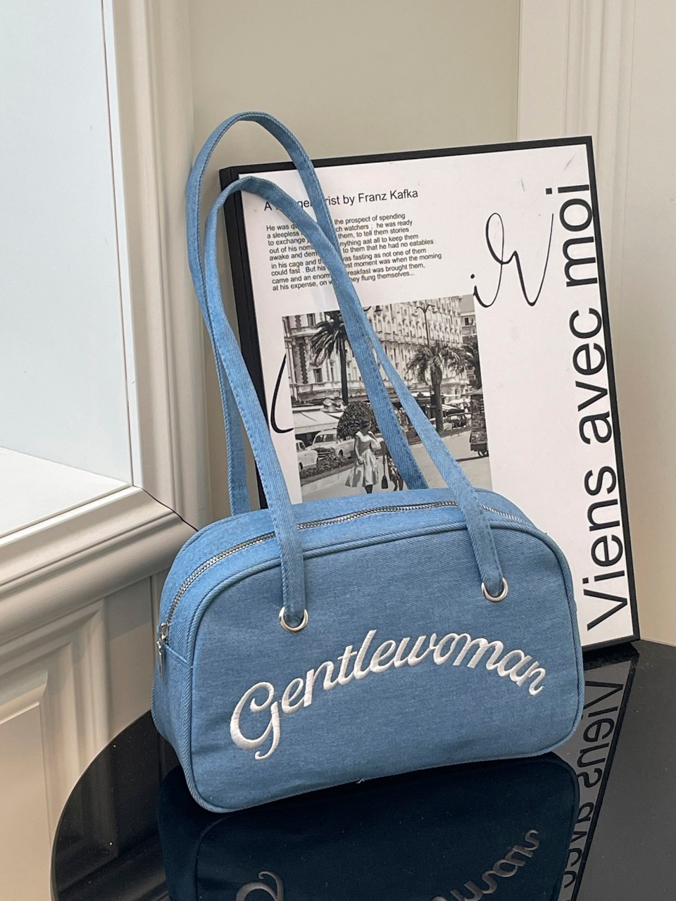 Circular Ring Denim Shoulder Bag