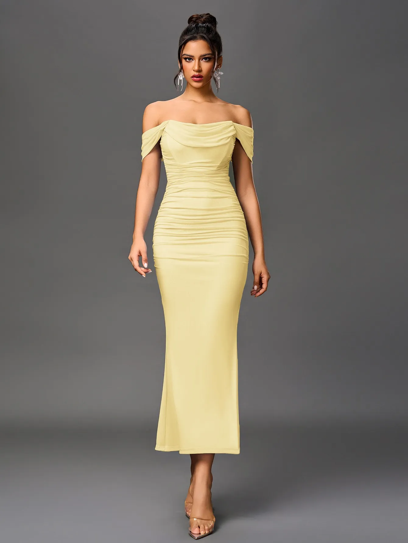 off the shoulder floor length dress Organza Black Prom Black Ruched Backless Strappy fqv2:half-down Size:50 Long Jacket