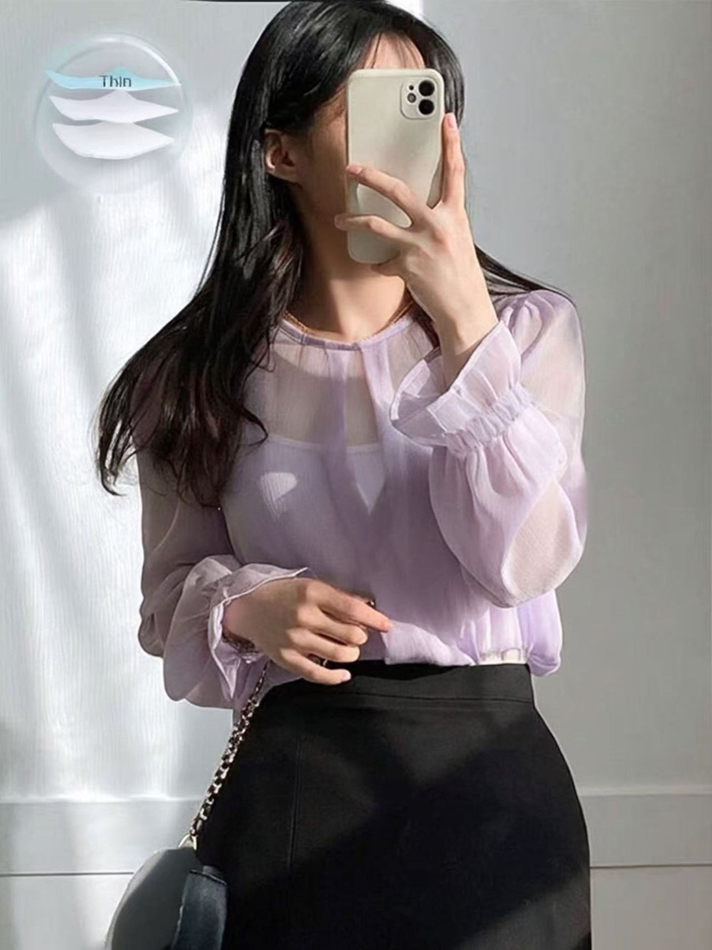 Two-piece suit - chiffon lace blouse with suspenders