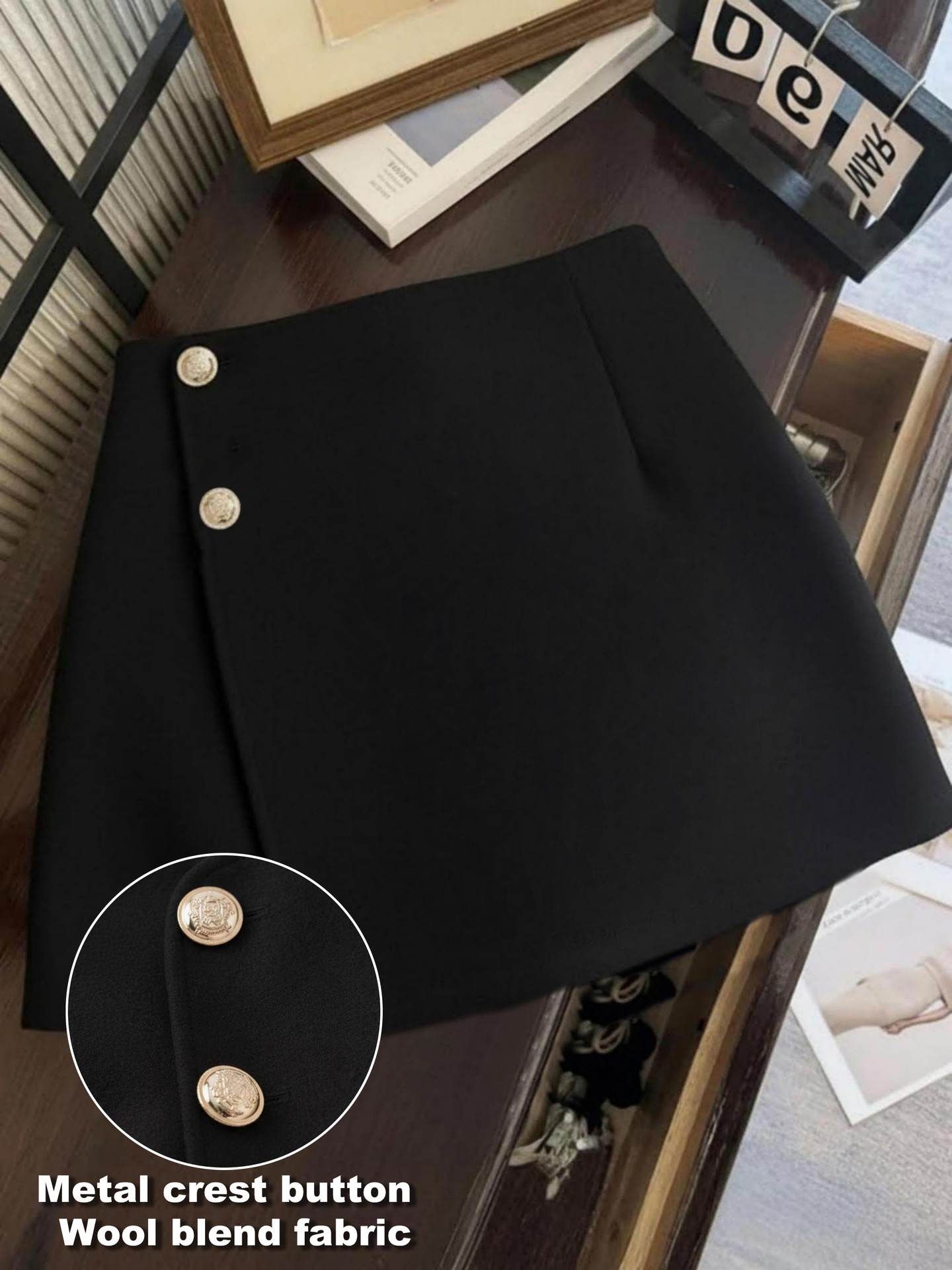 Wool-Blend Button-Detail Asymmetric Skort