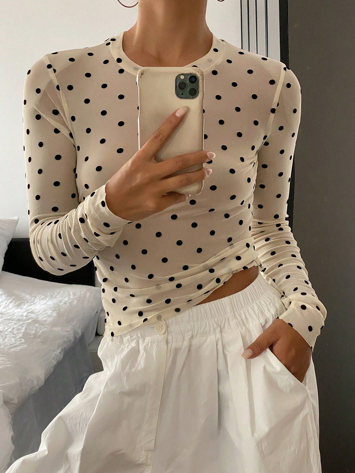 Polka-Dot Mesh Sheer Top