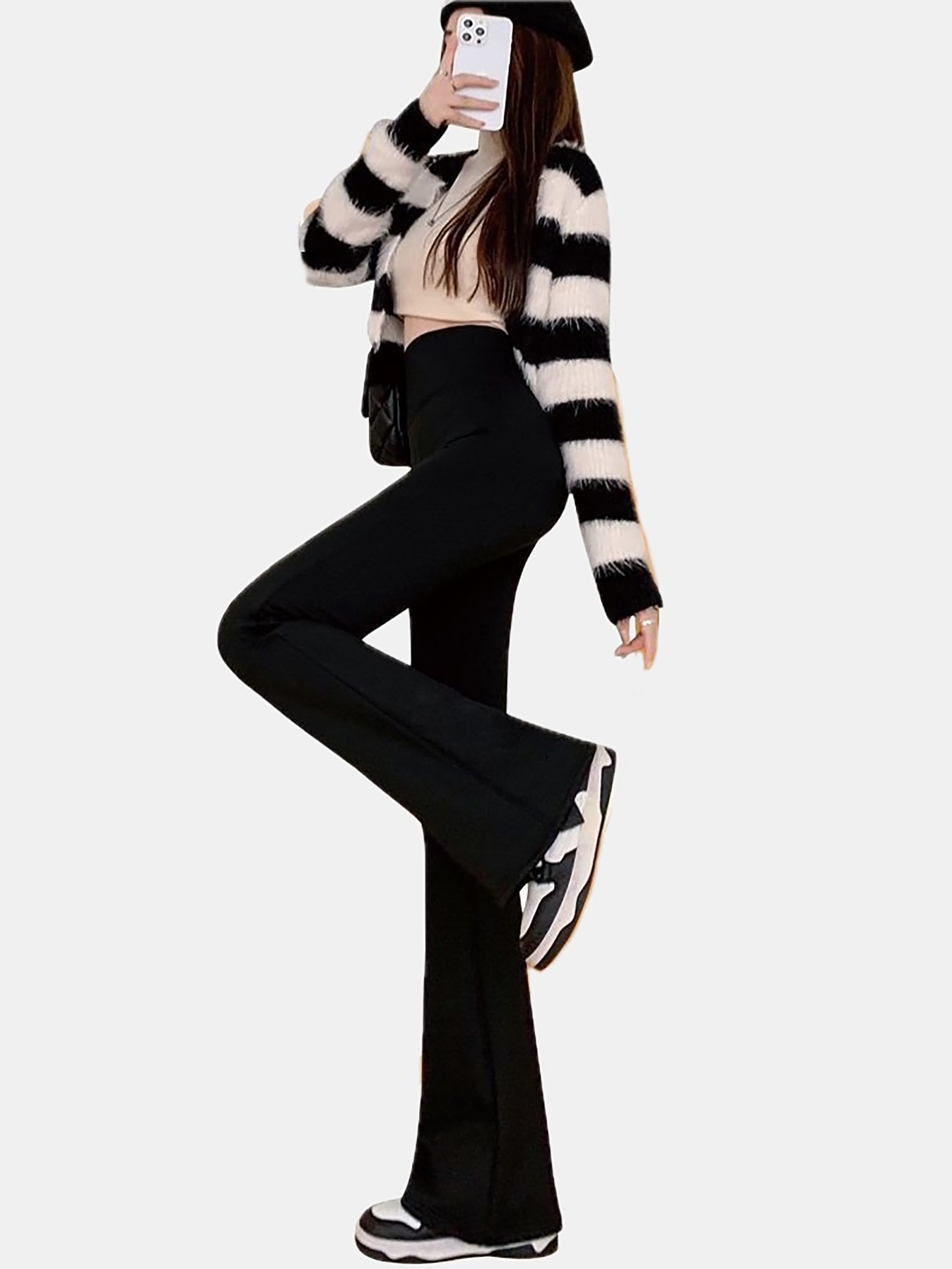 [Moderately Stretchable] High Waist Flare Leg Pants