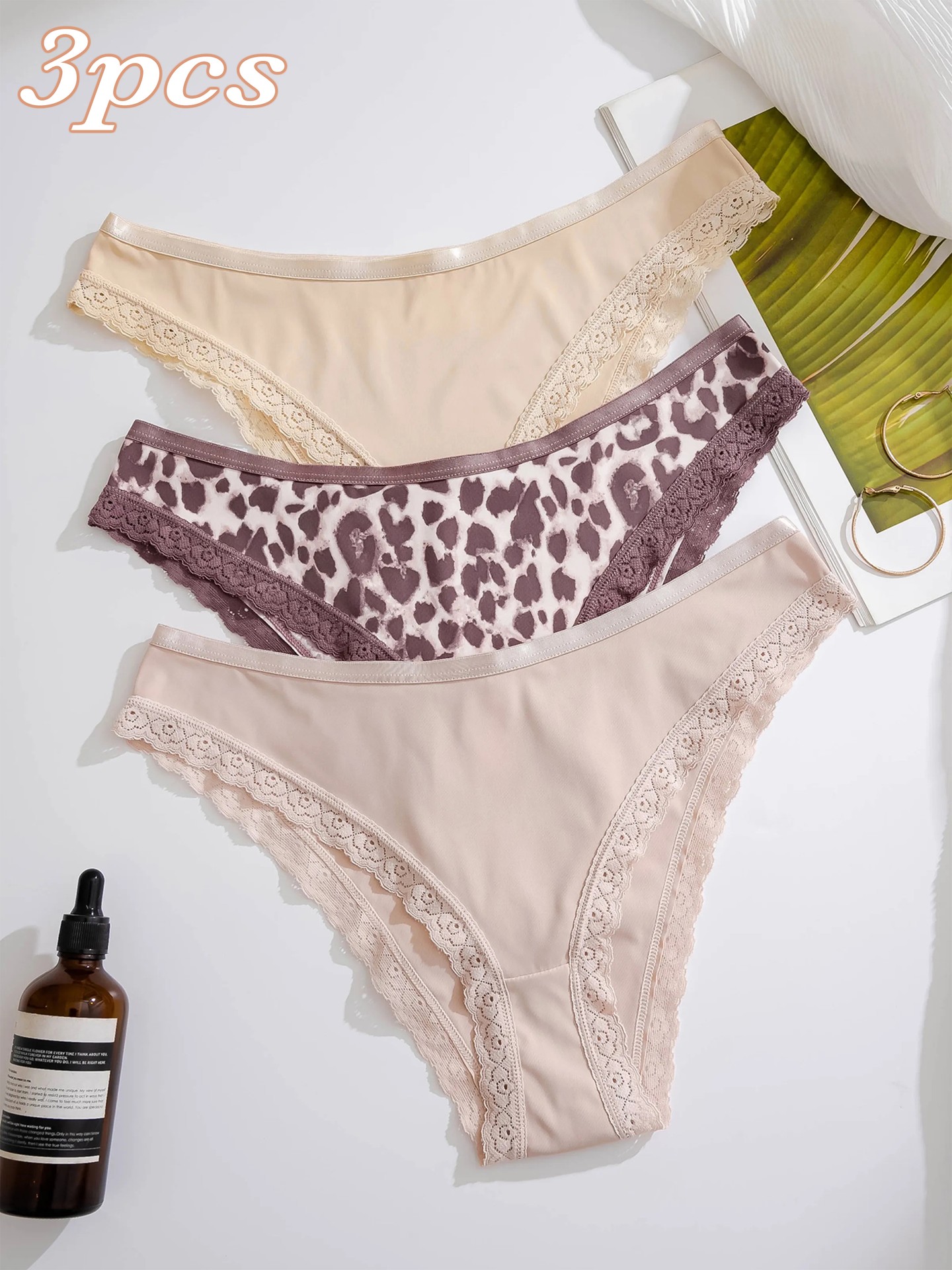 3Pcs Lace-trimmed Briefs