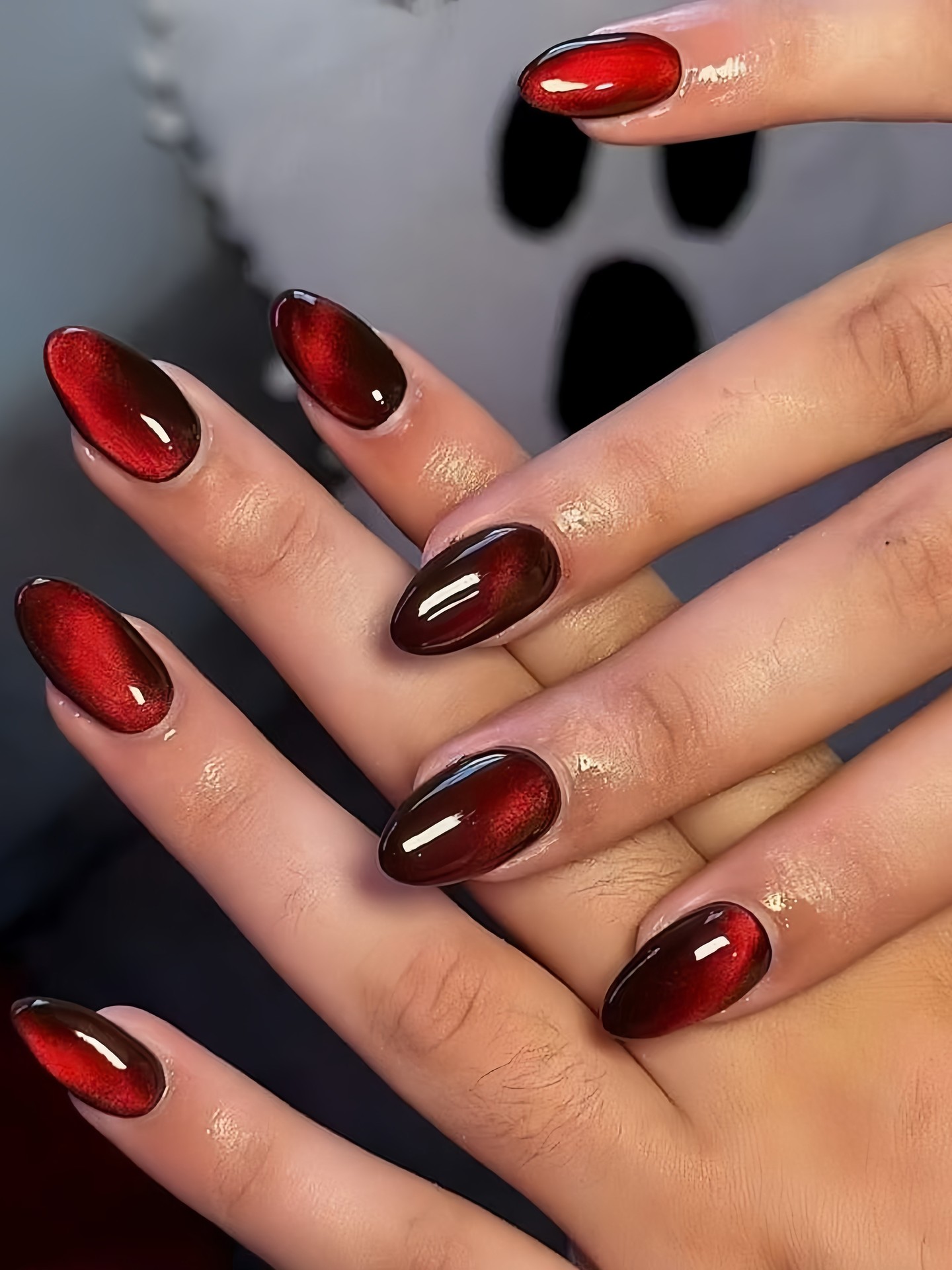 Cat-eye&Burgundy Artificial Nails