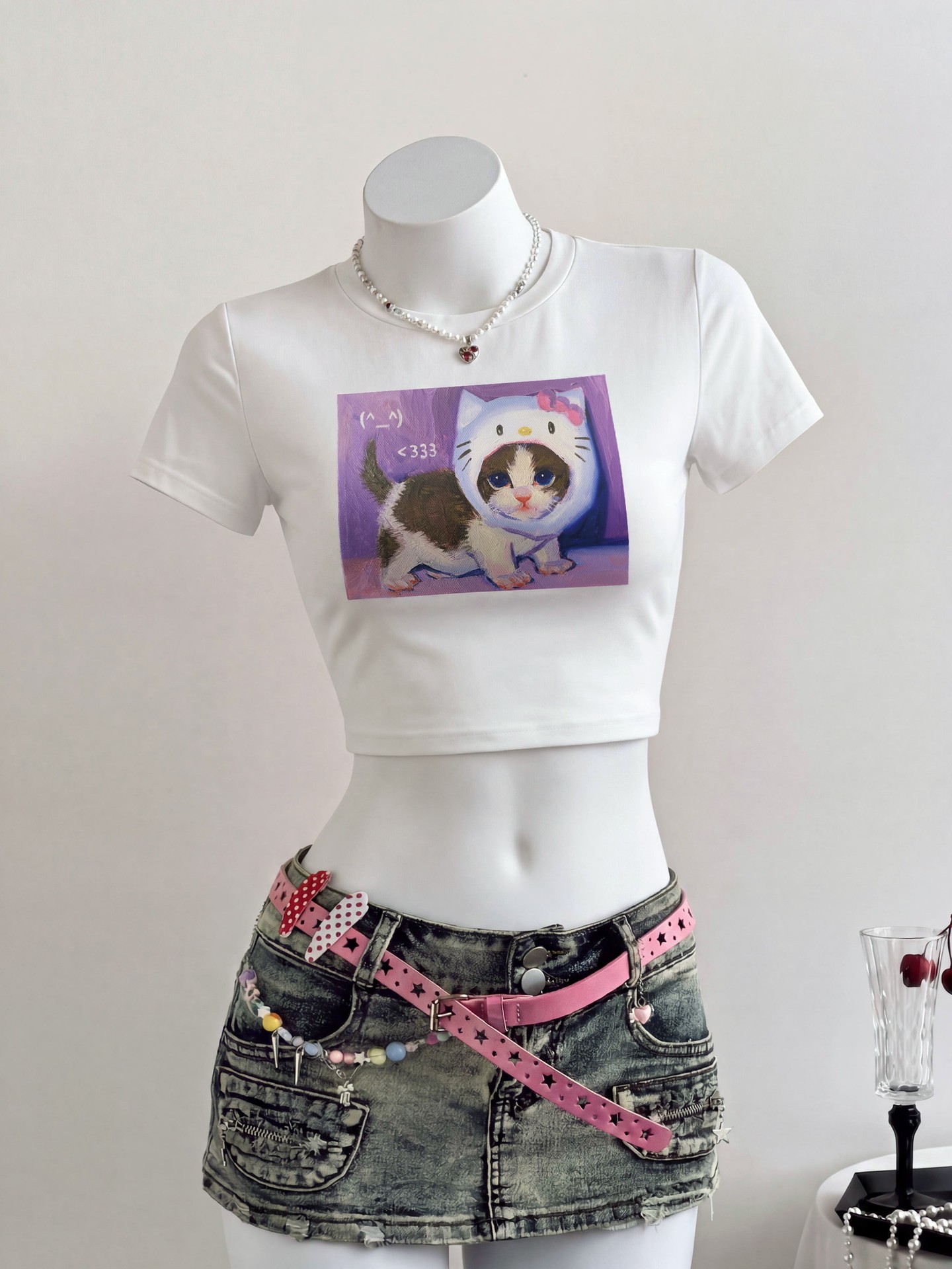 Cute Cat Graphic Pullover T-Shirt