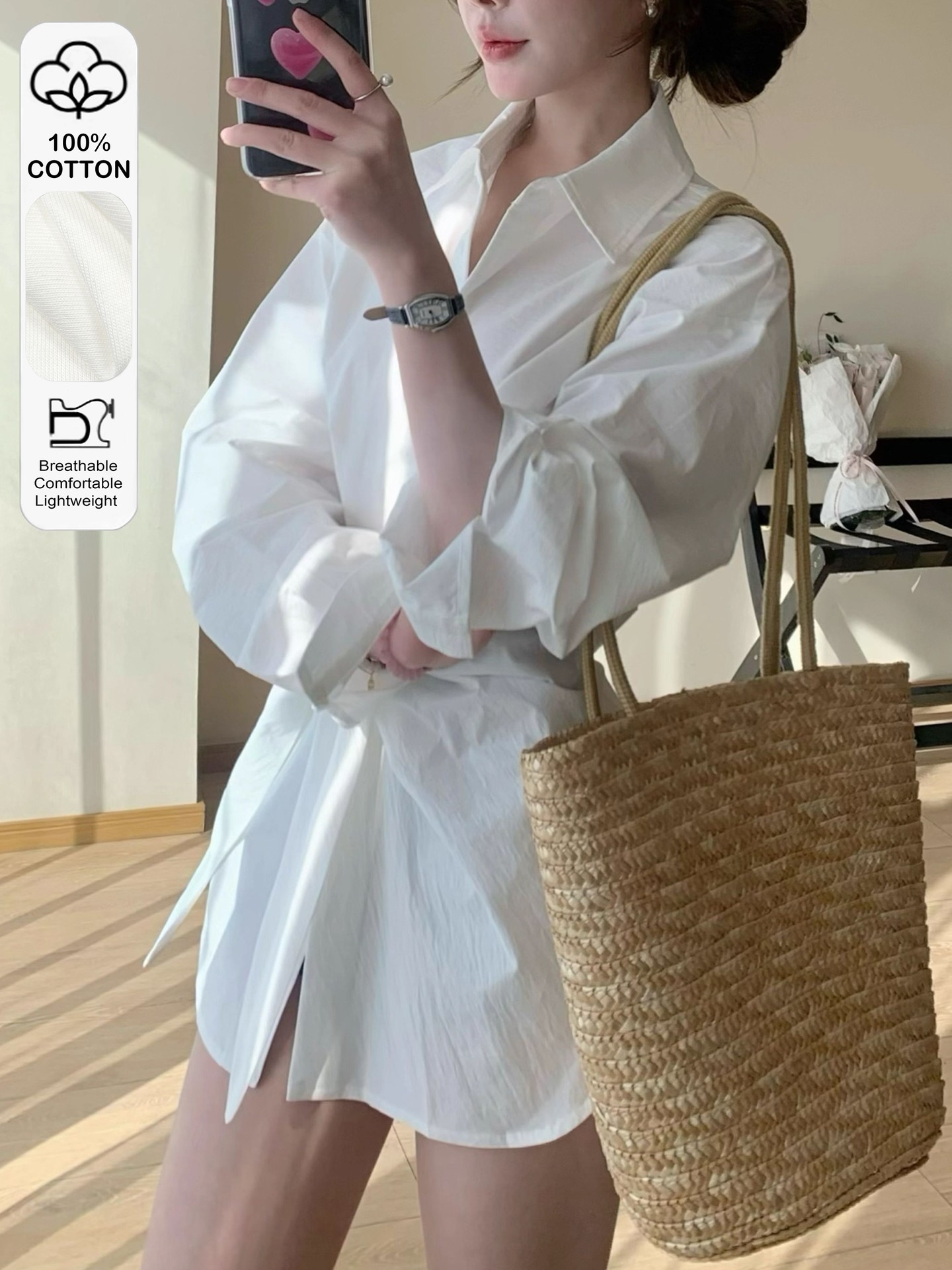 Cotton Belted Placket Blouse
