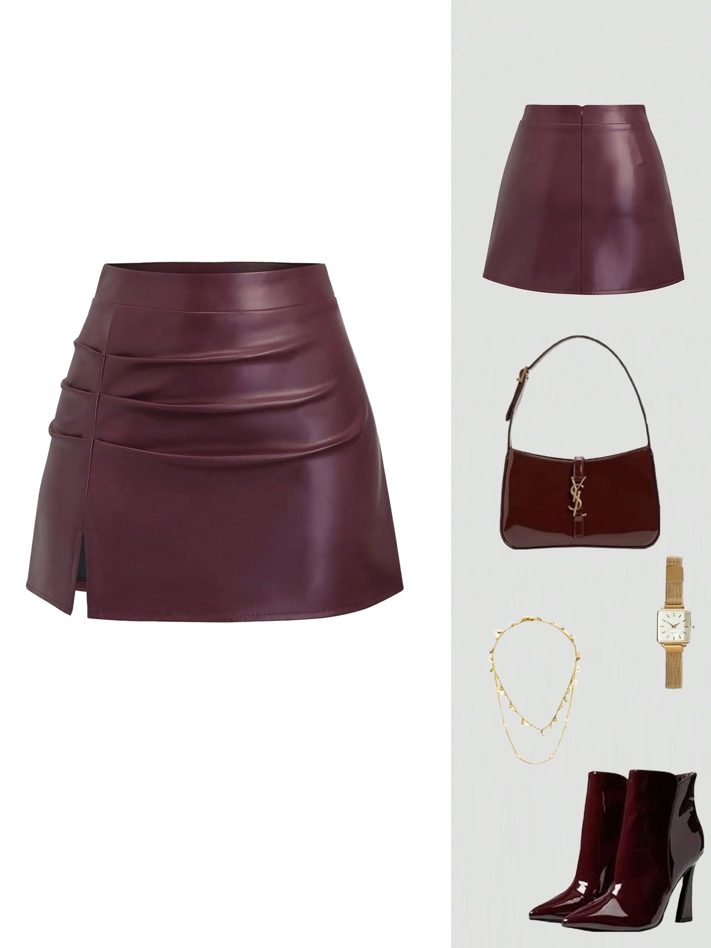 Faux leather Gathered A-Line Skirt