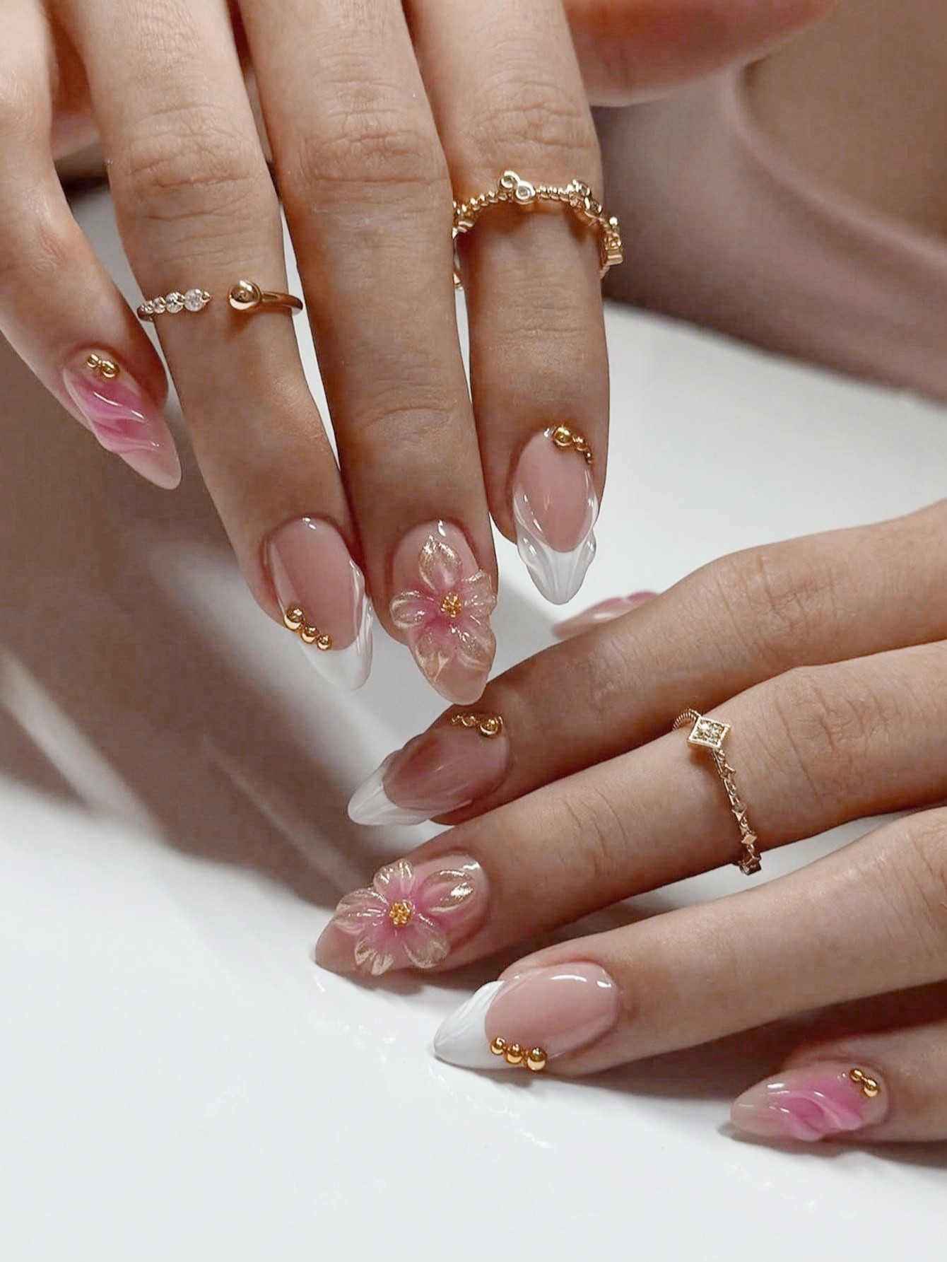 3D-Flower&Gradient Artificial Nails