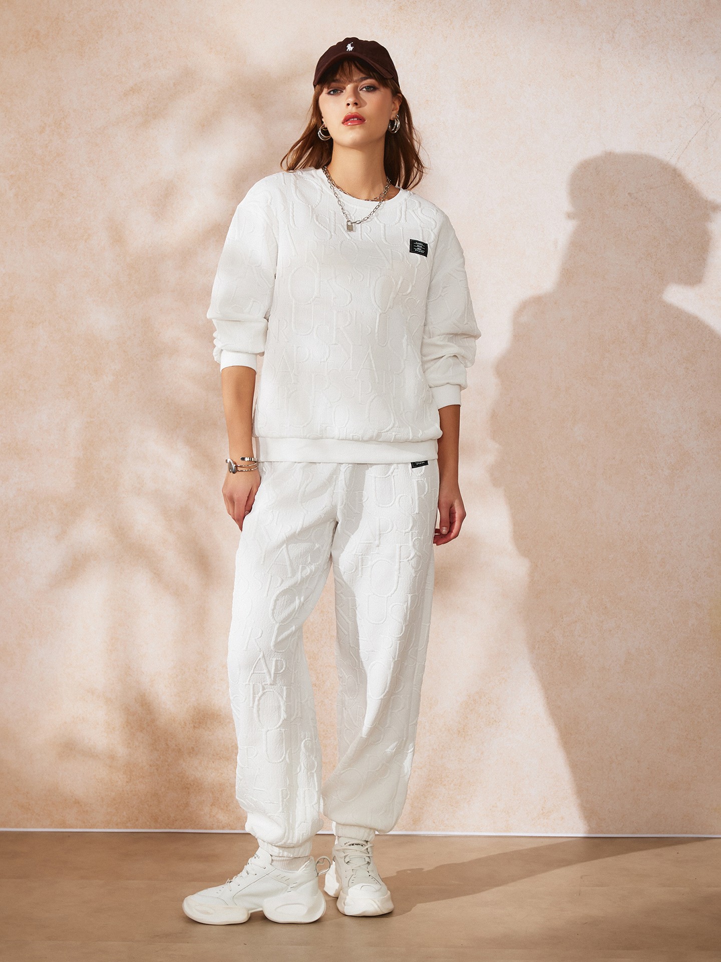 Cool-Girl Letter Embossed Sweatshirt Pant Co-ord Set