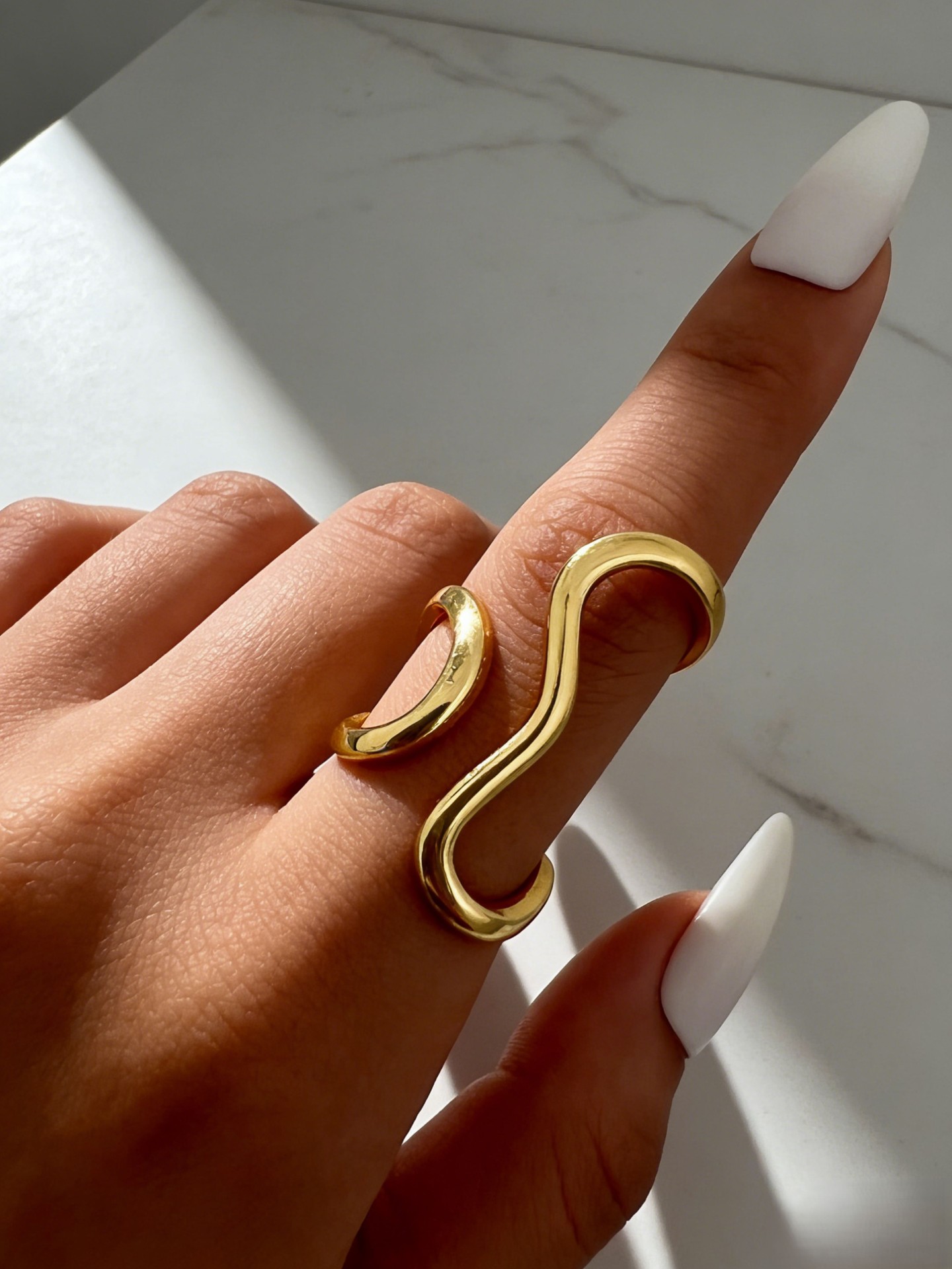 Wave-Shaped Gold-Tone Fashion Ring
