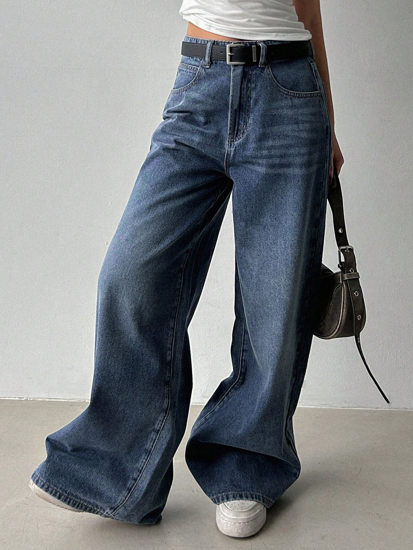 Rivet-Embellished Straight Leg Jeans