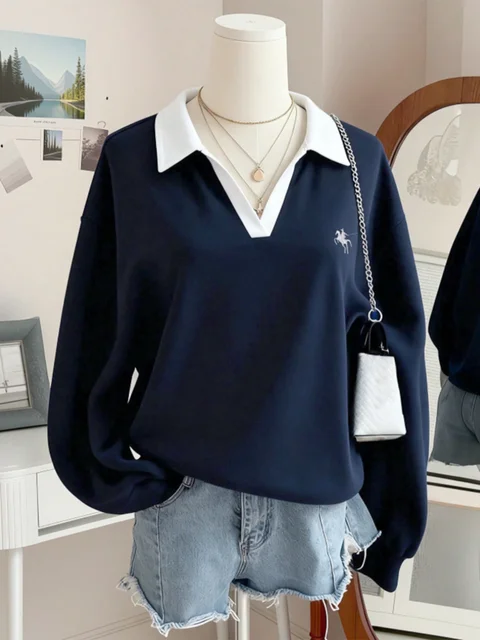 Embroidered Half Placket Sweatshirt