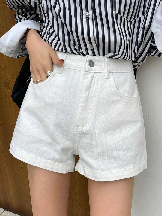 High Waist Casual Style Denim Wide leg Shorts