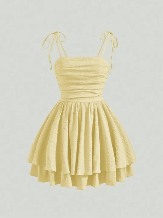 Golden Hour Tie-Strap Ruched Mini Slip Dress view 1