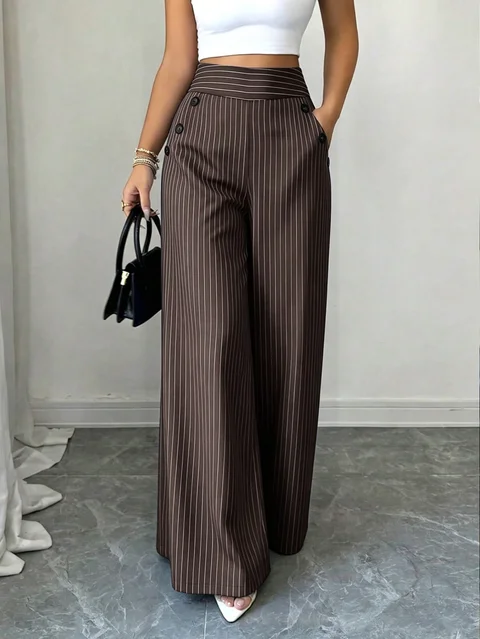Button Wide Leg Pants