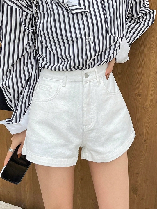 High Waist Casual Style Denim Wide leg Shorts view 2