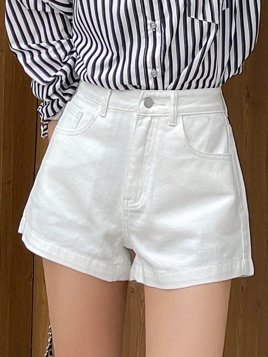 High Waist Casual Style Denim Wide leg Shorts view 3