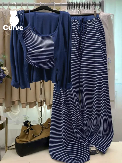 3Pcs Plus Size Drawstring Pant Co-ords