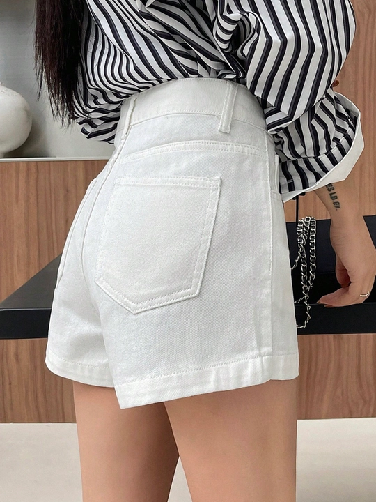 High Waist Casual Style Denim Wide leg Shorts view 1