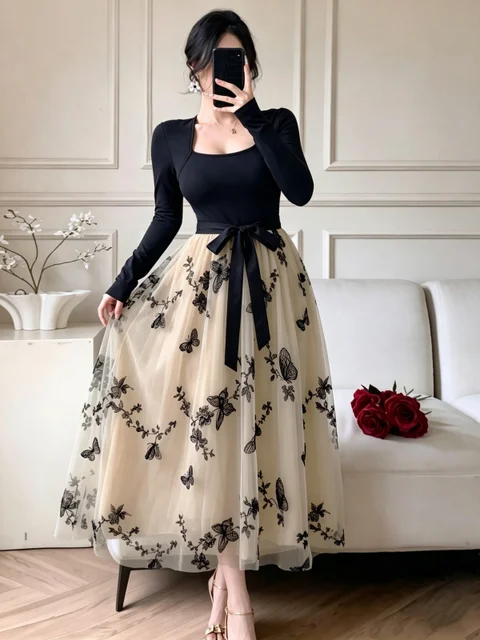 Embroidered A-Line Dress