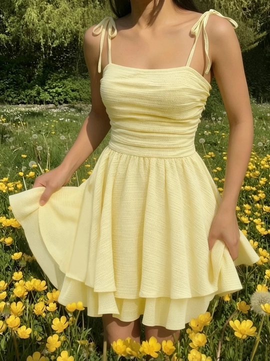 Golden Hour Tie-Strap Ruched Mini Slip Dress