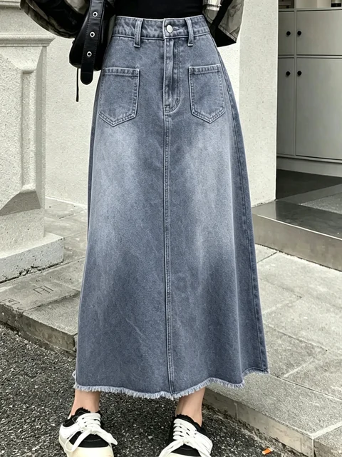 Pocket Denim A-Line Skirt