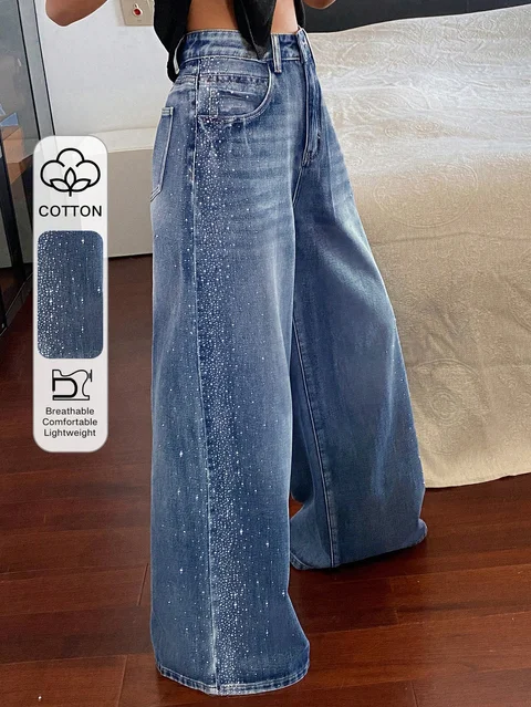 Rhinestone Wide Leg Jeans