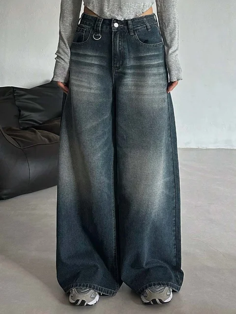 High Waist Vintage Dark Wash Wide Leg Jeans
